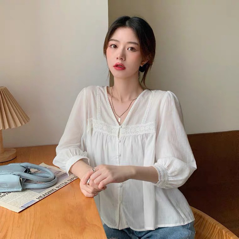 áo babydoll trắng tiểu thư hàng QC viền bèo A203,Áo sơ mi bèo babydoll viền bèo freeship50k freeship | BigBuy360 - bigbuy360.vn