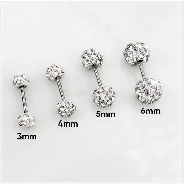 Khuyên Tai Bông Tai Nữ Xỏ Cơ Bản 2 Đầu Bi Đính Đá Nhân Tạo Thép Titan Không Gỉ