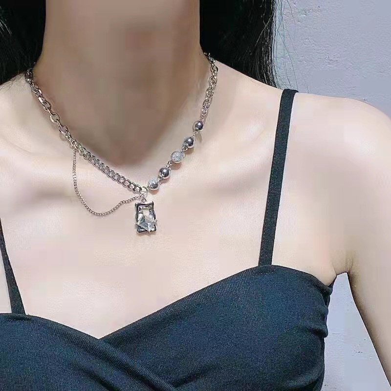 Vòng cổ Thép Titan Đính Hạt Ngọc Trai Giả Phong Cách Hip hop Cổ Điển