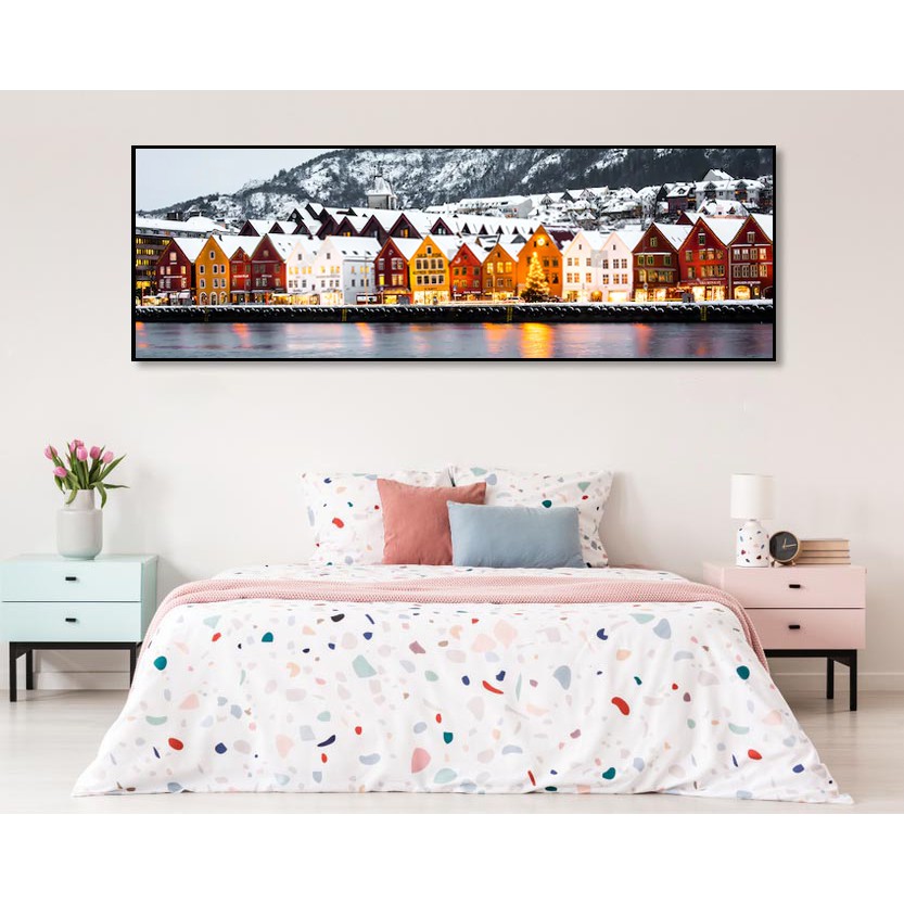 Tranh canvas treo tường khung cảnh châu Âu mùa đông TTC866- 120 x 40 cm