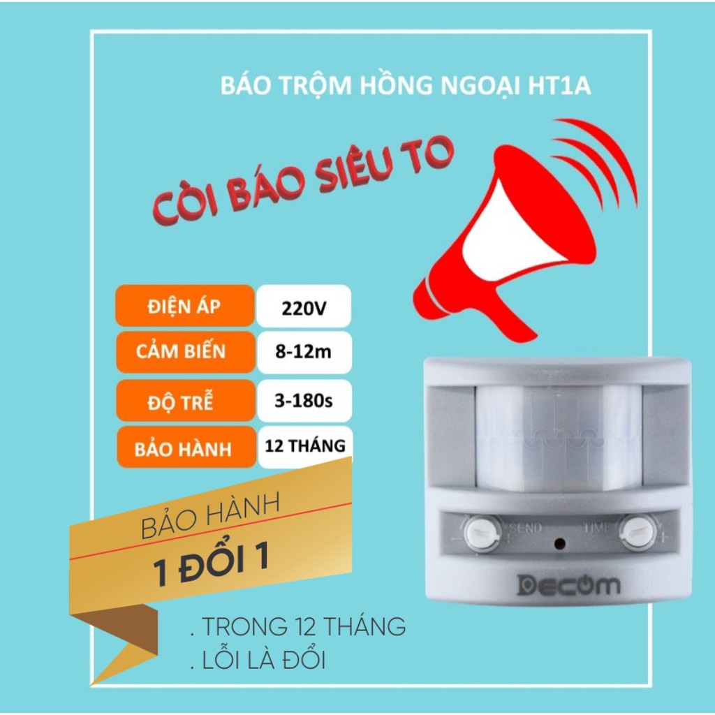  [Chính Hãng] Báo trộm báo động hồng ngoại HT1A Bảo hành 12 tháng 1 đổi 1