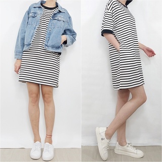 Đầm thun sọc nữ thời trang, basic