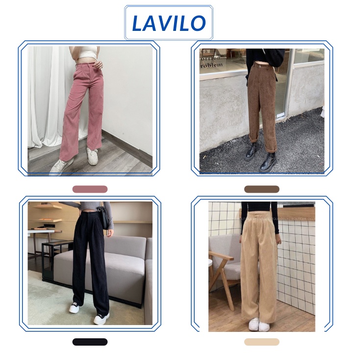 Quần nhung tăm nữ ống suông rộng lưng cao big size 1 khuy khóa trước LAVILO QT02