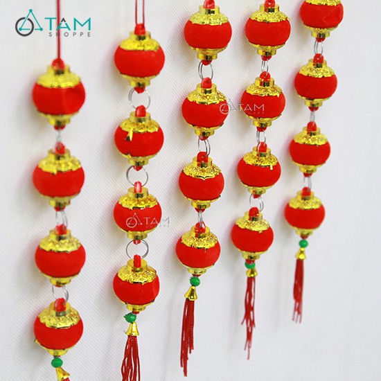 Set 5 dây 4 lồng đèn tròn nhung đỏ treo cây mai đào T-PKTMD-66