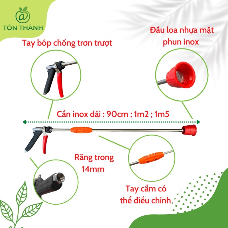SÚNG XỊT LOA ĐỎ SÚNG XỊT NHỌN DÀI 90CM 1M2 1M5 1M8 2M DÙNG TƯỚI CÂY RỬA XE PHUN THUỐC SÂU PHUN SƯƠNG