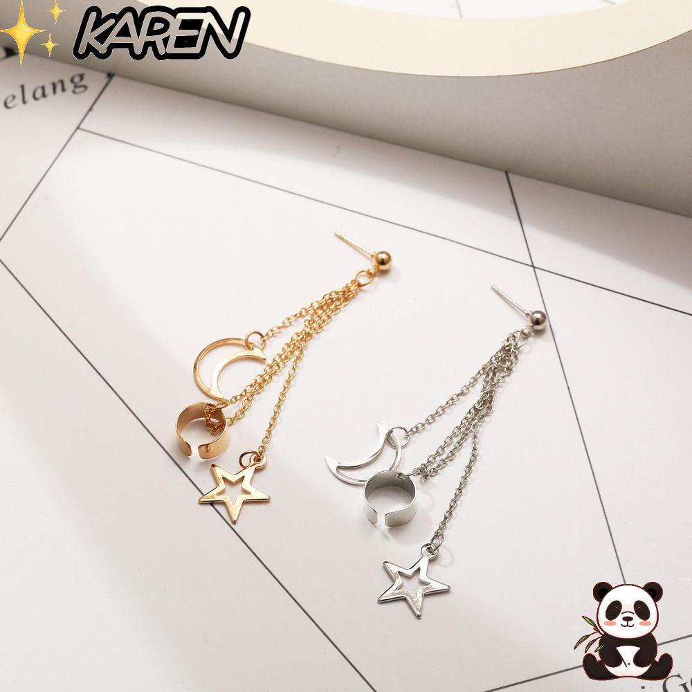 1 khuyên tai tua rua dài hình mặt trăng ngôi sao nhiều màu thời trang cho nữ