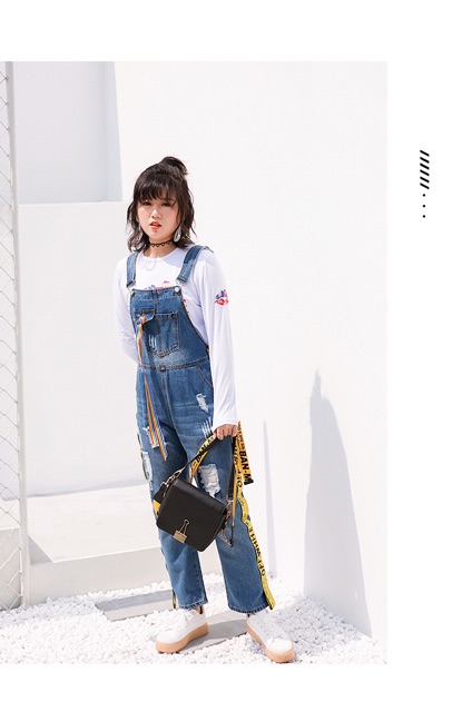 Quần yếm jean dài màu xanh big size màu xanh wash viền size lớn 65-100kg