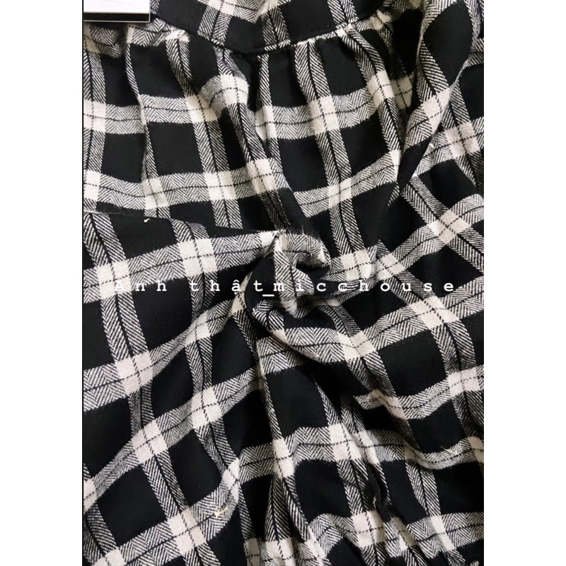 Order | Đầm caro dài tay dáng dài xếp ly