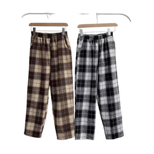 Quần kẻ caro plaid dáng suông ống rộng cạp cao ảnh thật | BigBuy360 - bigbuy360.vn