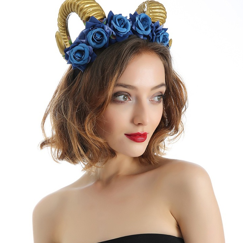 Băng Đô Cài Tóc Hình Sừng Cừu Đính Hoa Hồng Nhân Tạo Phong Cách Gothic Cổ Điển