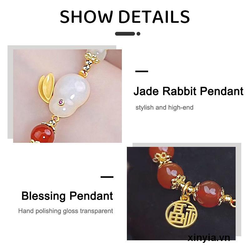 Yutu Vòng Tay Chuỗi Hạt Ngọc Bích Giả Hình Thỏ Hetian Cho Nữ