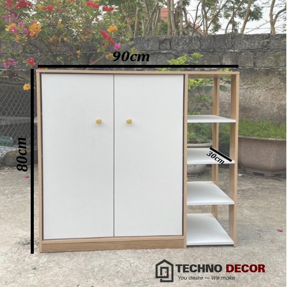 Tủ Giày Gỗ 2 Cánh Kệ Đựng Giày Dép Giá Rẻ Dễ Dàng Tháo Lắp Chống Mối Mọt TechnoDecor TG0012