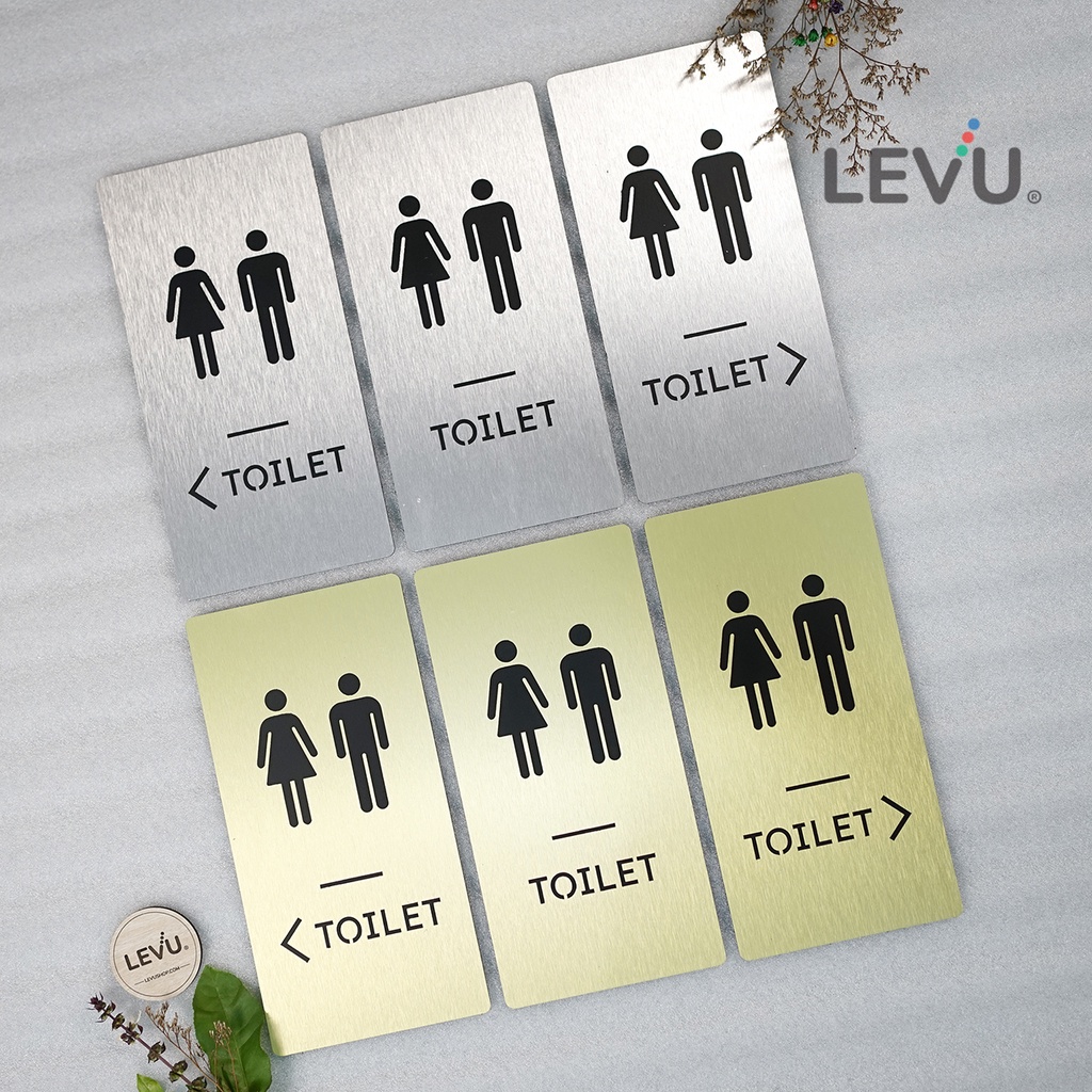 Bảng toilet bằng nhôm aluminium xước chỉ dẫn hướng nhà vệ sinh LEVU-ALU08