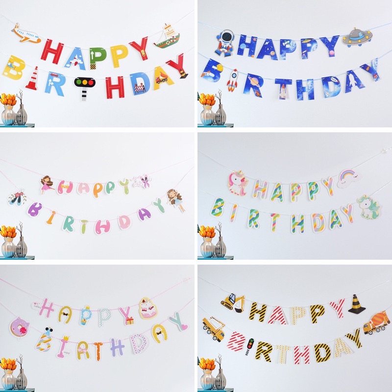 Dây Happy Birthday Trang trí sinh nhật - hoạ tiết đủ chủ đề xinh xắn cho bé trai, gái