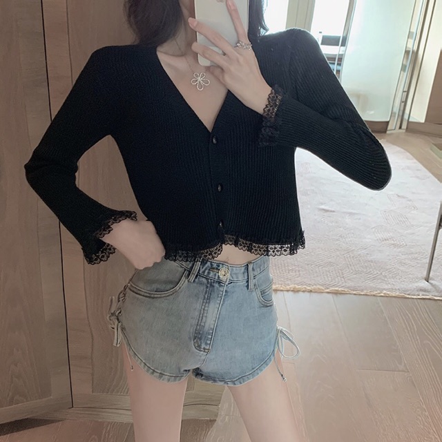 [Order] Áo croptop len mỏng ren