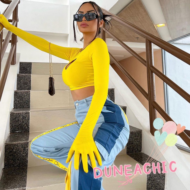 DUNEA Áo Croptop Tay Dài Dáng Ôm Thời Trang Cá Tính Cho Nữ