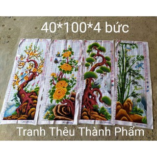 Tranh thêu thành phẩm tứ quý tùng trúc cúc mai cỡ đại