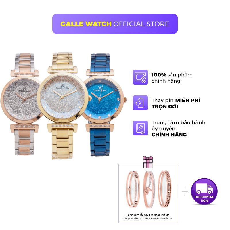 Đồng hồ nữ Daniel Klein Watch DK.1.12536 mặt nhỏ đính đá, kính cứng chống xước, chống nước, dây thép đeo tay cao cấp