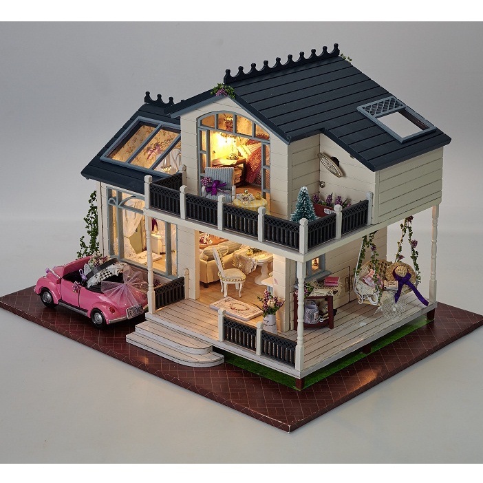 Mô hình nhà búp bê DIY Doll House Miniature_ Wisdom House Provence _Tặng TẤM CHE BỤI + KEO + CAR