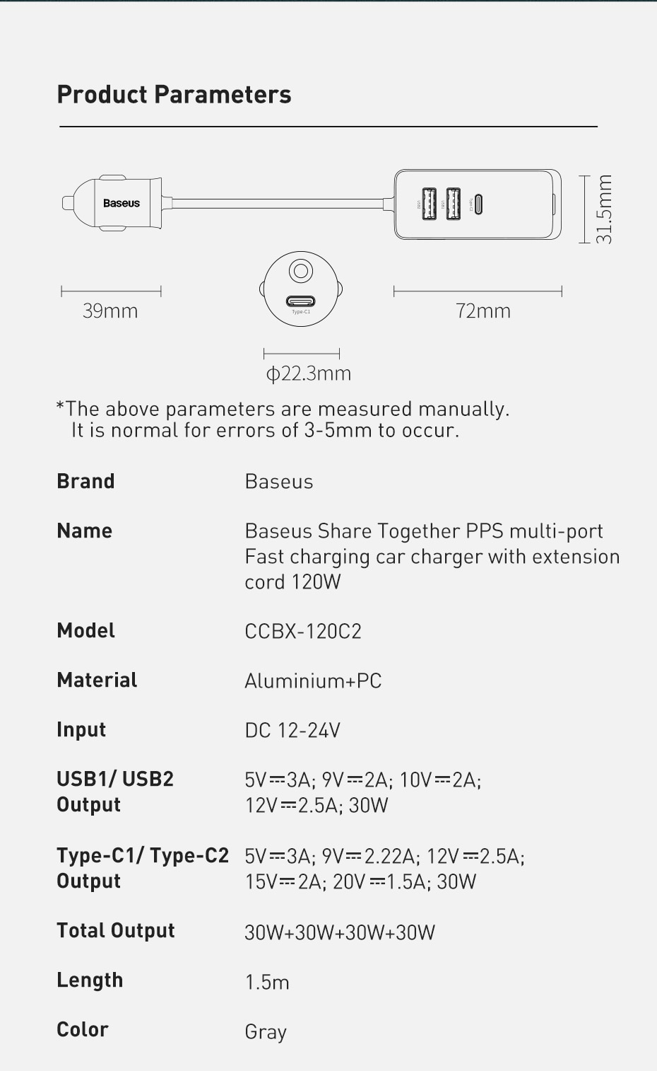 Baseus 4 Port 120W USB Car Charger Quick Charge PPS Fast Charging PD 20W Type C For iPhone