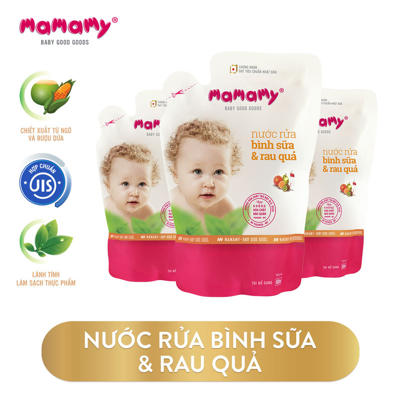 Combo 3 Túi bổ sung Nước rửa bình sữa & rau quả Mamamy 600ml/túi