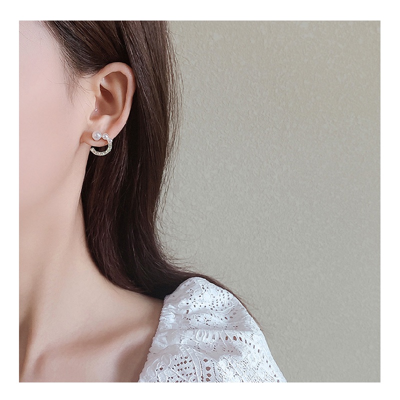MOCHASHUS925 Mặt Trăng Bạc Bông Tai Ngọc Trai Khảm Kim Cương Bông Tai Đinh 2023 Nữ Mới Phụ Kiện Thời Trang