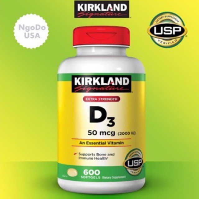 Viên Uống Vitamin D3 2000IU Kirkland 600 viên ( Hủ Màu Vàng )