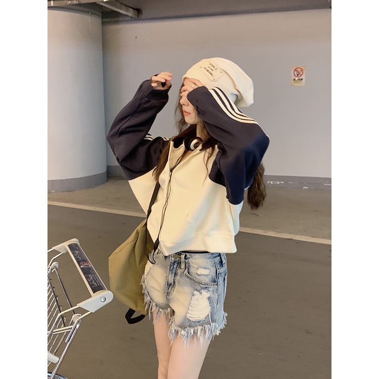 Áo khoác lửng tay dài có mũ trùm đầu thời trang dành cho nữ