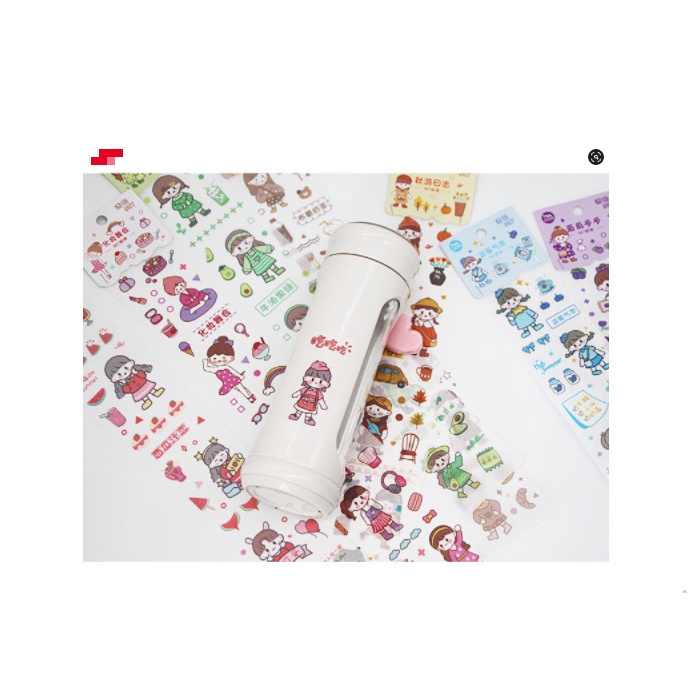 Hình dán sticker nền mờ hình cute mẫu thỏ, gấu, cô gái, công chúa, động vật hoạt hình dễ thương