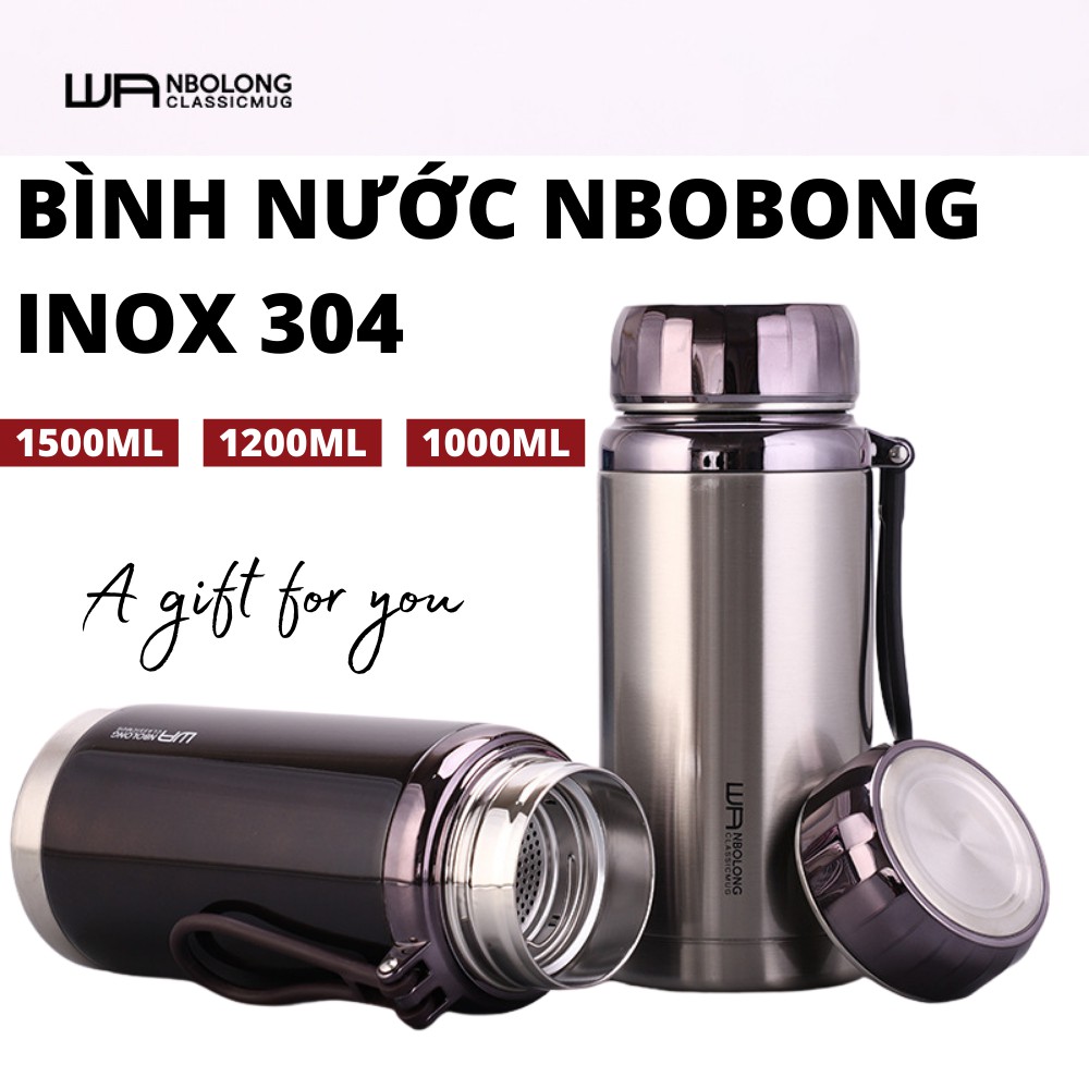 Bình Giữ Nhiệt Đến 15 Giờ Inox 304 Giữ Nóng Lạnh NBOLONG 1000-1200-1500ml Họa Tiết Kim Cương Cao Cấp