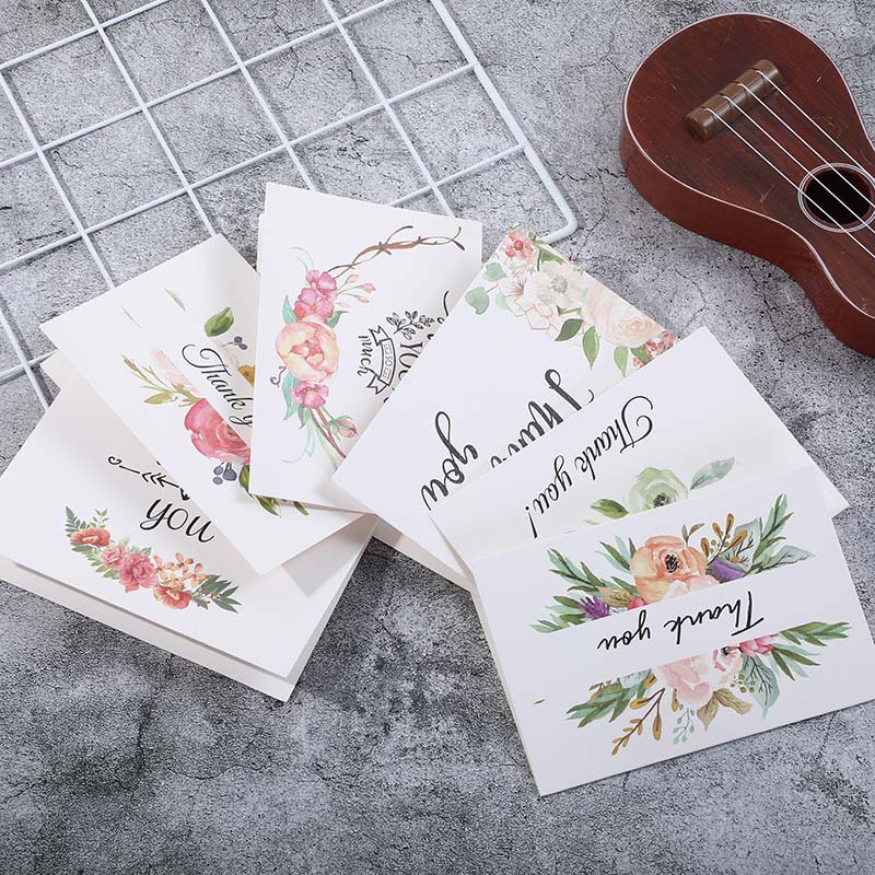 6pcs/set Rose Flower Thank You design Greeting Card Gift Postcard Holiday Party School Office Stationery