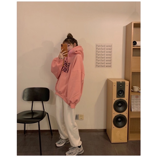 Áo Hoodie Dáng Rộng Tiệm Vải Xinh Áo Hoodie Nữ Tay Rộng Lót Bông Dáng Rộng Chữ Frien Mũ 2 Lớp