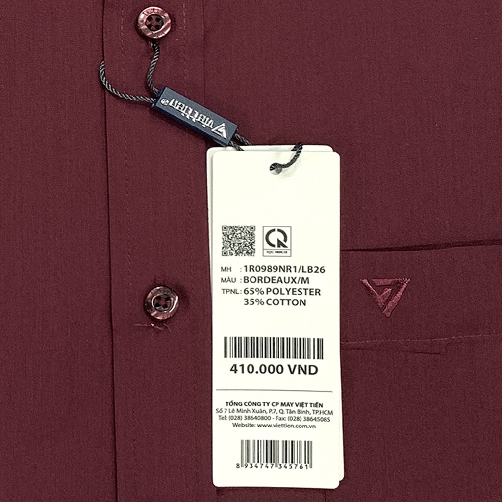 Viettien - Áo sơ mi nam dài tay việt tiến màu đỏ đô lai bầu regular