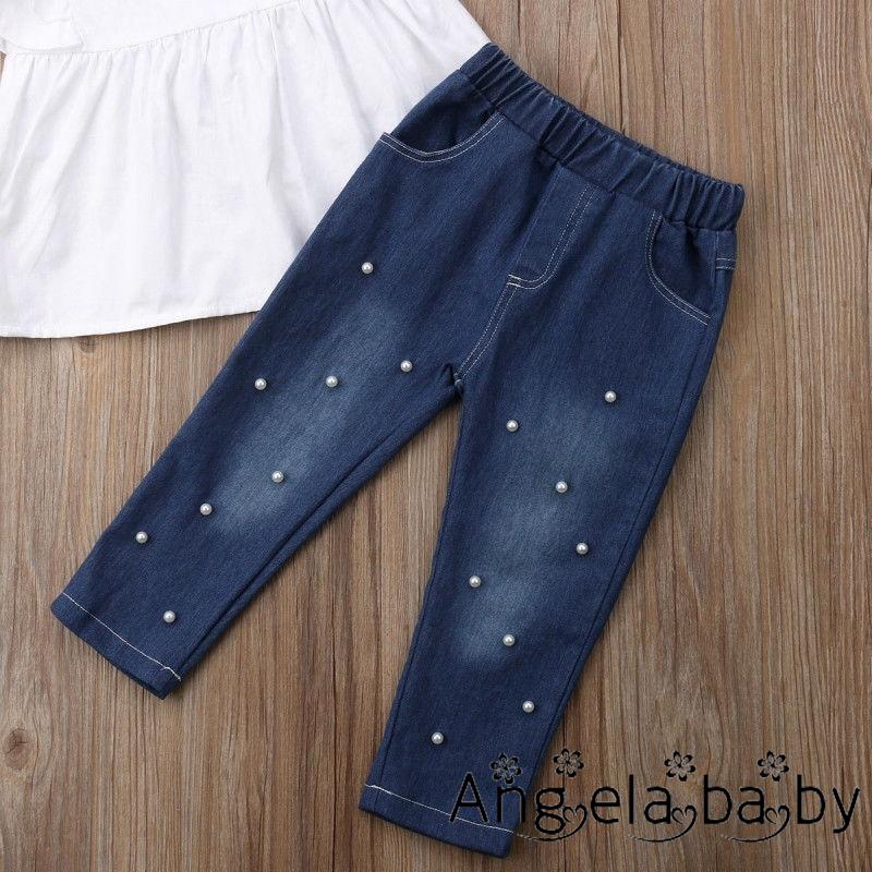 Set áo thun + quần denim dài cho bé gái