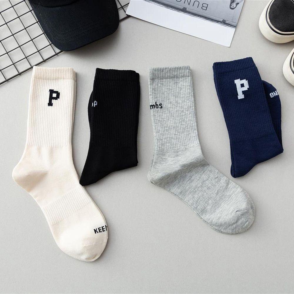 Vớ Cổ Cao Họa Tiết Kẻ Sọc Mềm Mại Thấm Hút Mồ Hôi Màu Trơn Dành Cho Nam