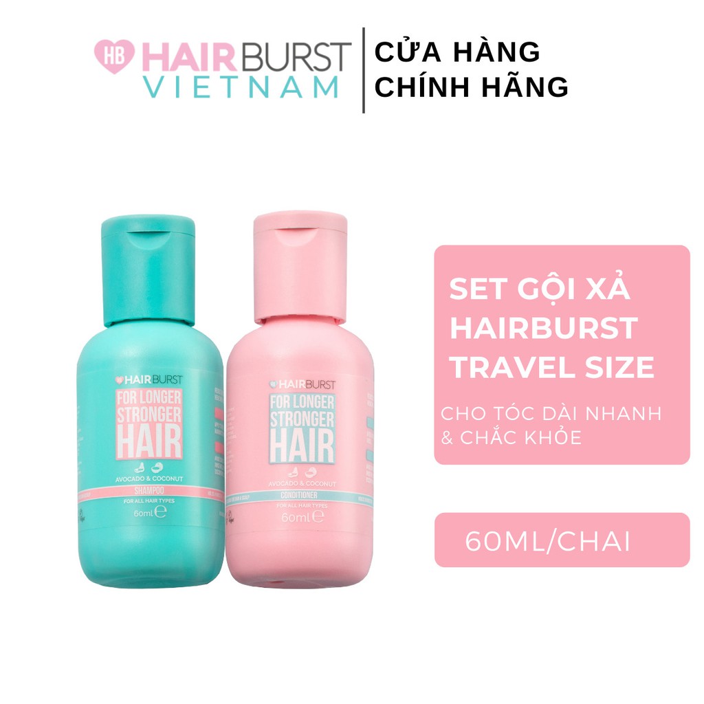 [Mã FMCGMALL -8% đơn 250K] Combo Hairburst travel set gội xả 60ml/chai + xịt dưỡng tóc 125ml/chai