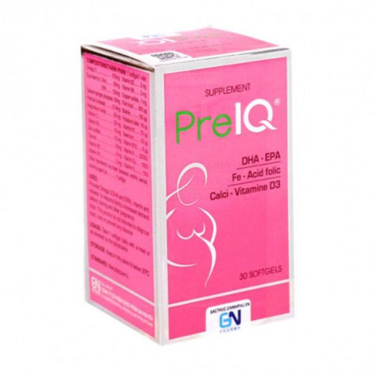 Viên uống PreIQ bổ sung vitamin hỗ trợ sức khỏe cho mẹ bầu hộp 30 viên.