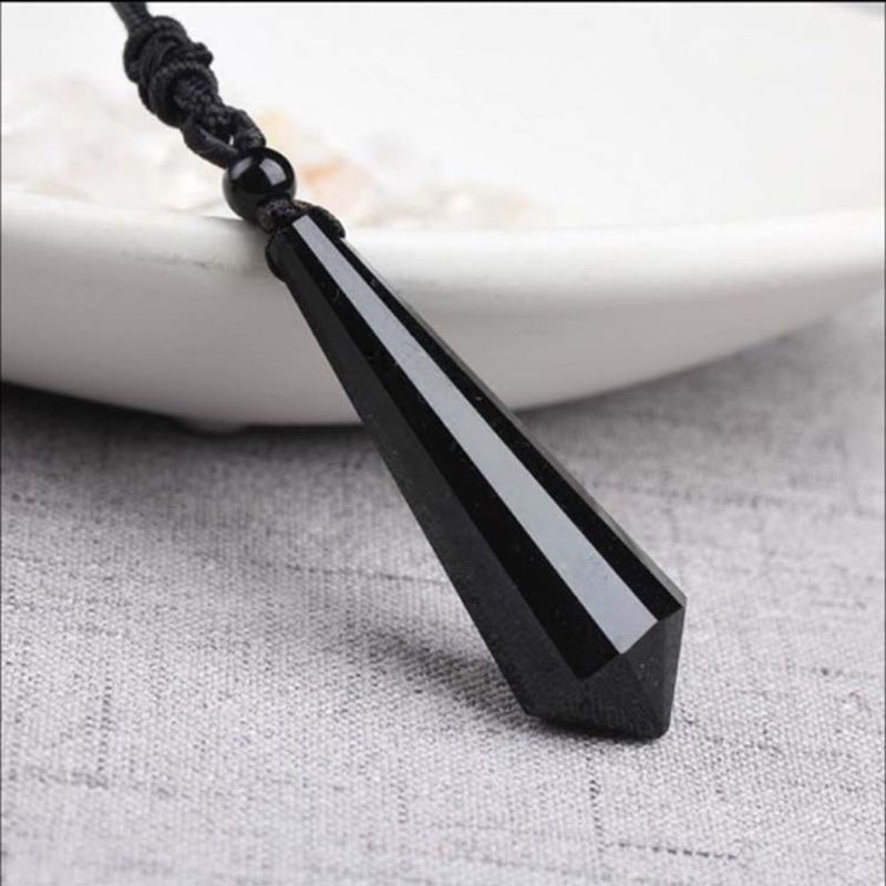Vòng cổ Mặt Đá Obsidian Đen Đơn Giản Cho Nam Và Nữ