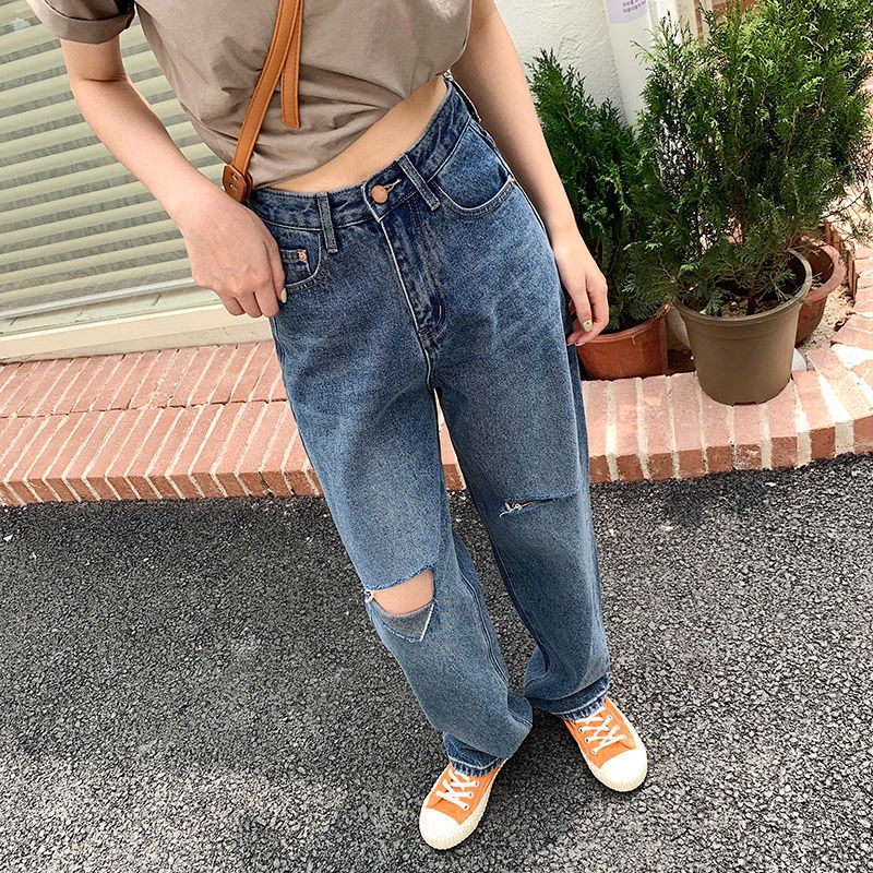 Quần jeans Nữ Lưng Cao Ống Rộng Thời Trang Hàn Quốc Cá Tính