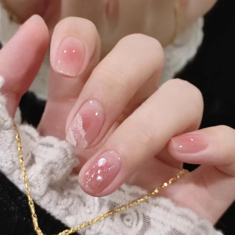 Hộp 24 Móng Tay Giả Màu Hồng Sáng Bóng