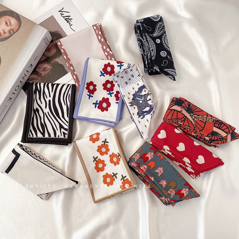 Khăn lụa buộc tóc đa năng in họa tiết phong cách Hàn Quốc mã KT1