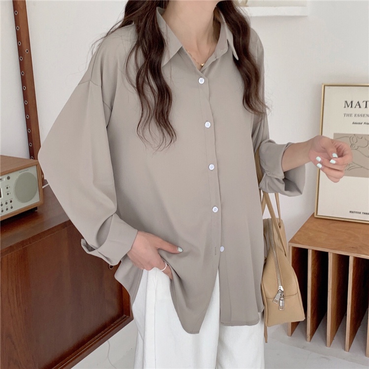 Áo sơ mi nữ form rộng tay dài công sở Hàn Quốc Sơ mi nữ Form rộng Dài tay Thiết kế Thời trang Thiết kế