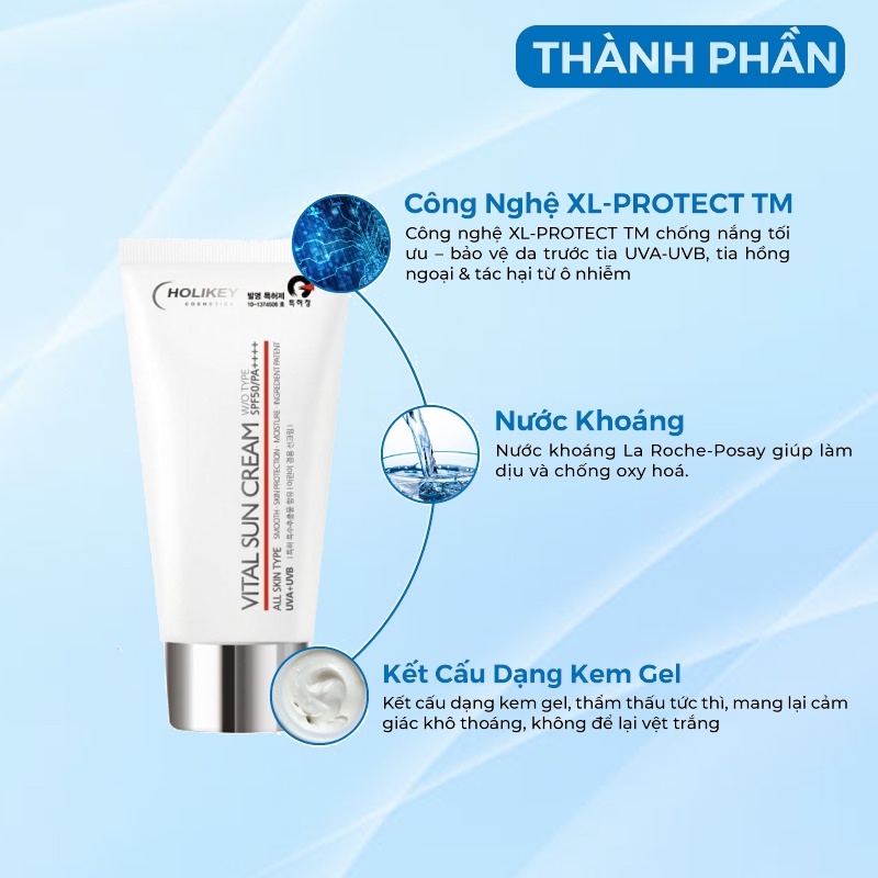 Kem Chống Nắng Trắng Da Nâng Tone Holikey Hàn Quốc Vita Sun Cream W/otype Spf50/pa++++ 70ml Giúp Bảo Vệ Da
