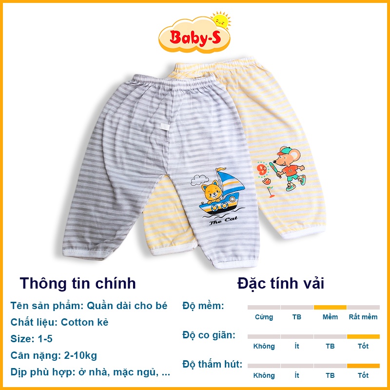Quần chục dài cotton kẻ cho bé trai và bé gái 2-10kg chất vải đẹp mềm mịn hình thú co giãn thoải mái Baby-S – SQVN002