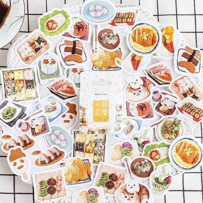 Bộ 45 stickers hình các món ăn trang trí sổ tay