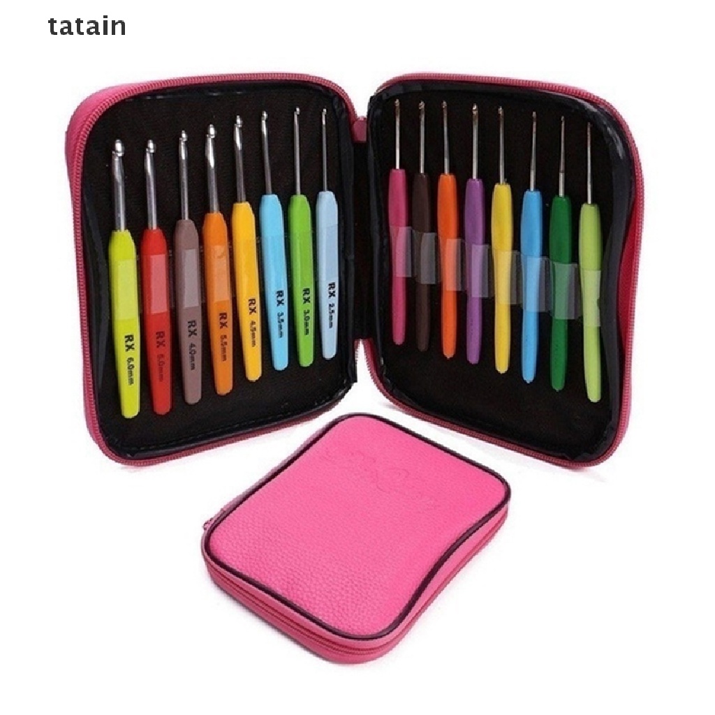 [TAT] 8/16pcs Colored Crochet Hooks Yarn Aluminum Knitting Needles Set Tool Kit with B CVX