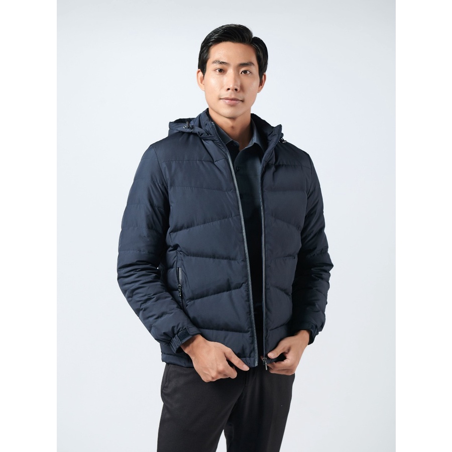 Áo Khoác Phao Nam Owen JK220726 Jacket Dáng Suông Có Mũ Bo Tay và Gấu Trẻ Trung Màu Navy Trơn Vải Polyester Cao Cấp
