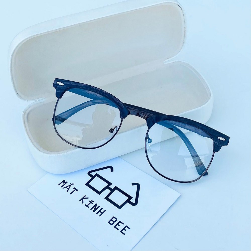 Mắt kính giả cận thời trang gọng gỗ cao cấp chống bụi BEE1471 tặng hộp + khăn