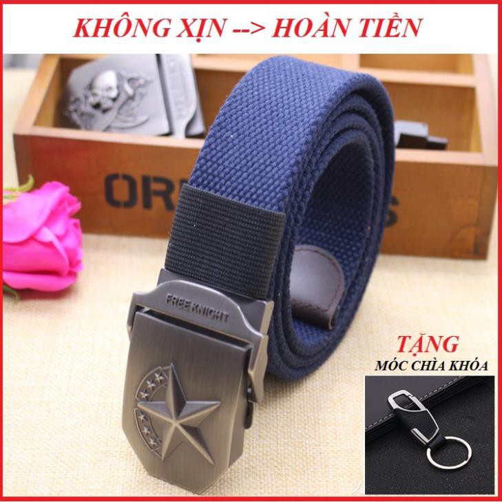 Thắt lưng lính vải bố Mặt Sao Free Kinght thép không gỉ, Thắt lưng Nam quân đội siêu bền đẹp Xịn