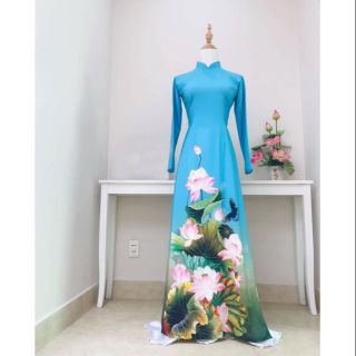 (ẢNH THẬT) ÁO DÀI TRUYỀN THỐNG_ MẪU ÁO DÀI HOA SEN IN 3D_VẢI LỤA HABUTAI CO DÃN #ADS002